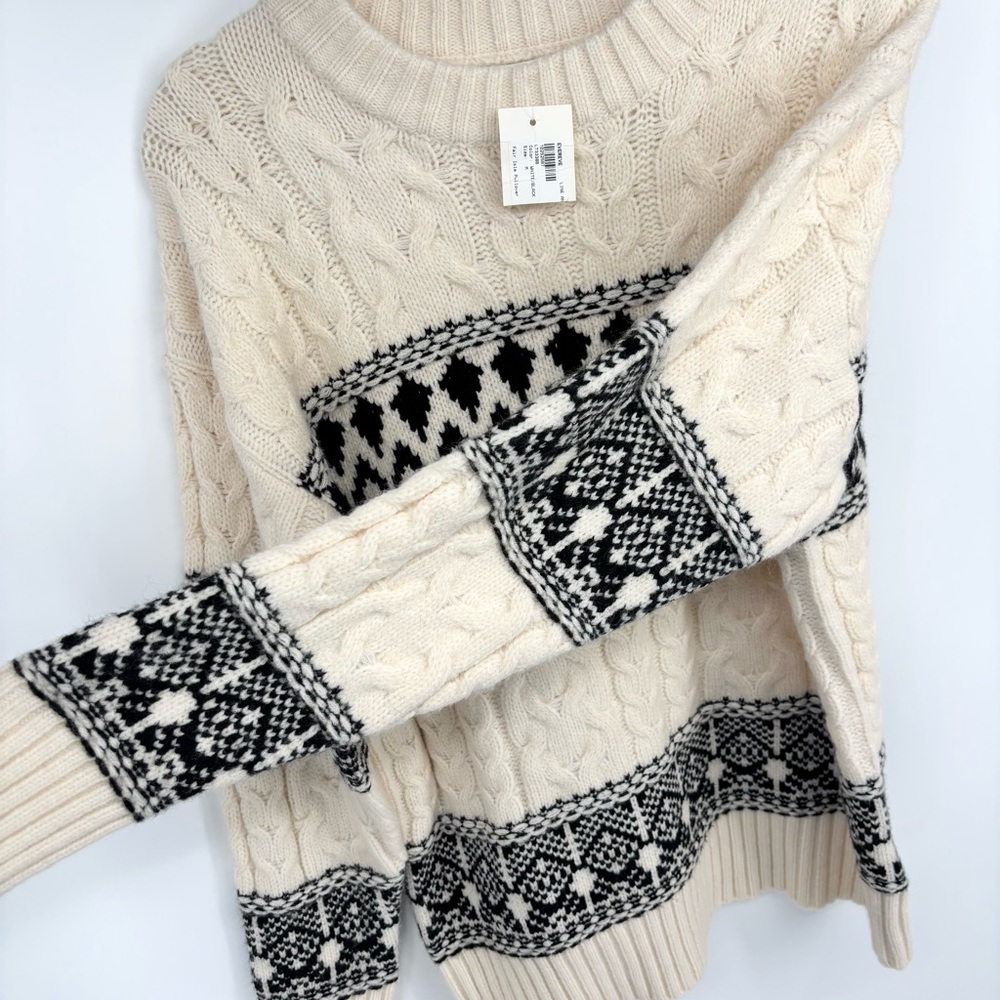 Line‎ & Dot Montana Fair Isle Sweater Size Medium NEW Cable Knit Cabin Evereve - Picture 6 of 8